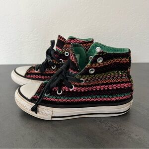 Converse Chuck‎ Taylor High Top Knit Woven Colorful Pink & Black Youth Size 12
